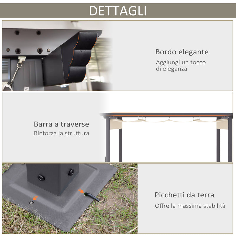 Pergola da Giardino 2,95x2,95m in Alluminio e Poliestere Bianco Crema-6