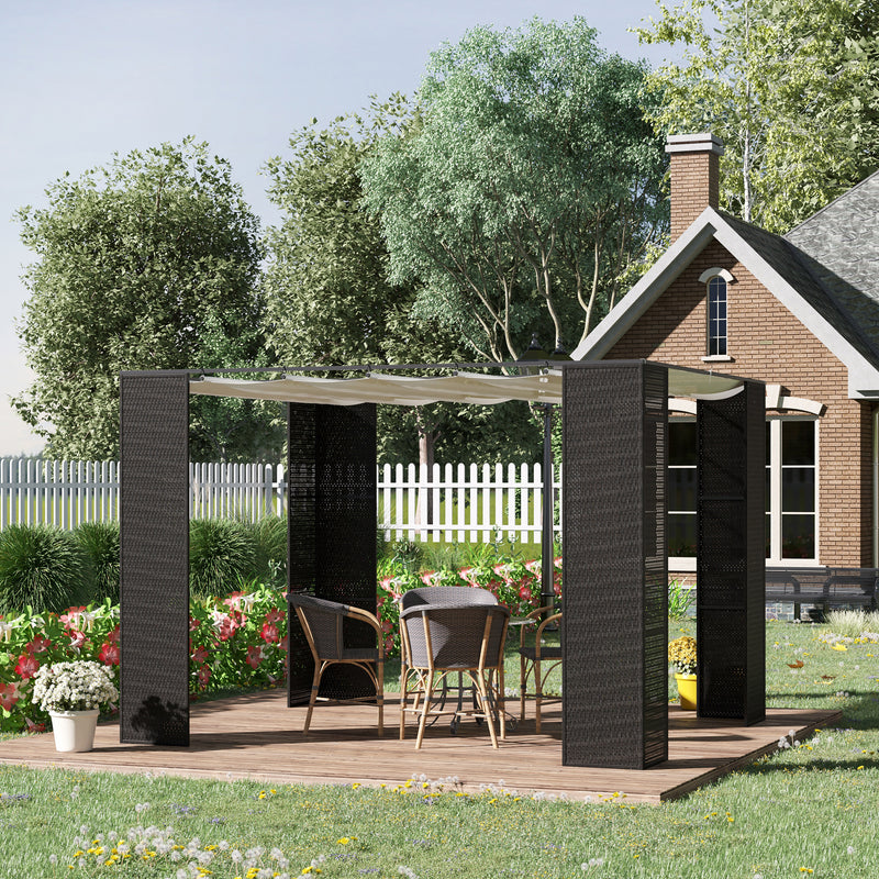 Pergola da Giardino 2,98x2,98x2m in Metallo e Rattan Nero-2