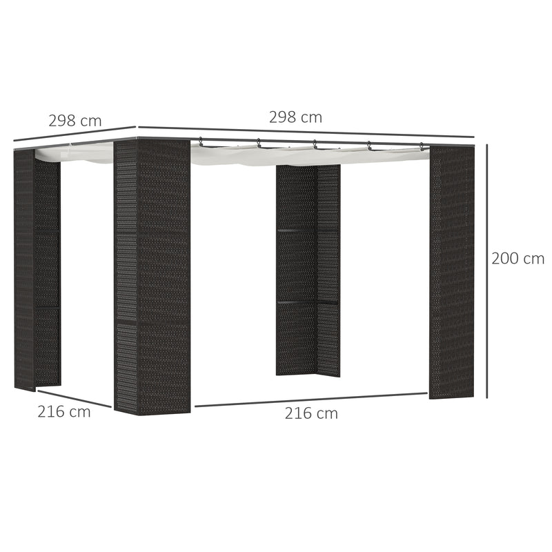 Pergola da Giardino 2,98x2,98x2m in Metallo e Rattan Nero-3