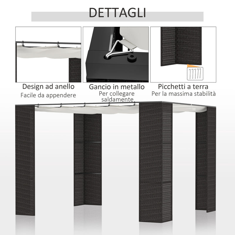 Pergola da Giardino 2,98x2,98x2m in Metallo e Rattan Nero-6