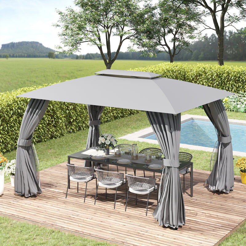 Gazebo da Giardino 3,95x2,95m in Acciaio Grigio-2