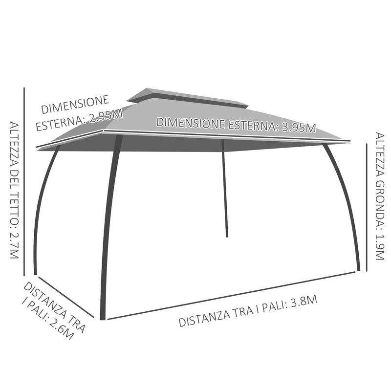 Gazebo da Giardino 3,95x2,95m in Acciaio Grigio-3