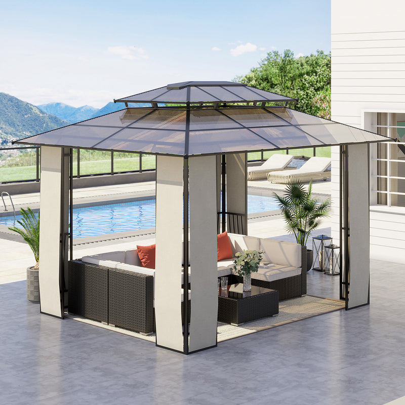 Gazebo da Giardino 3,65x3m in Acciaio e Alluminio Marrone-2