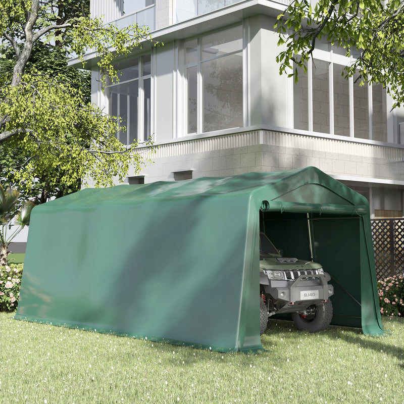 Tendone Garage per Auto Attrezzi 600x255-310x255 cm in Acciaio e PVC Verde Scuro-2