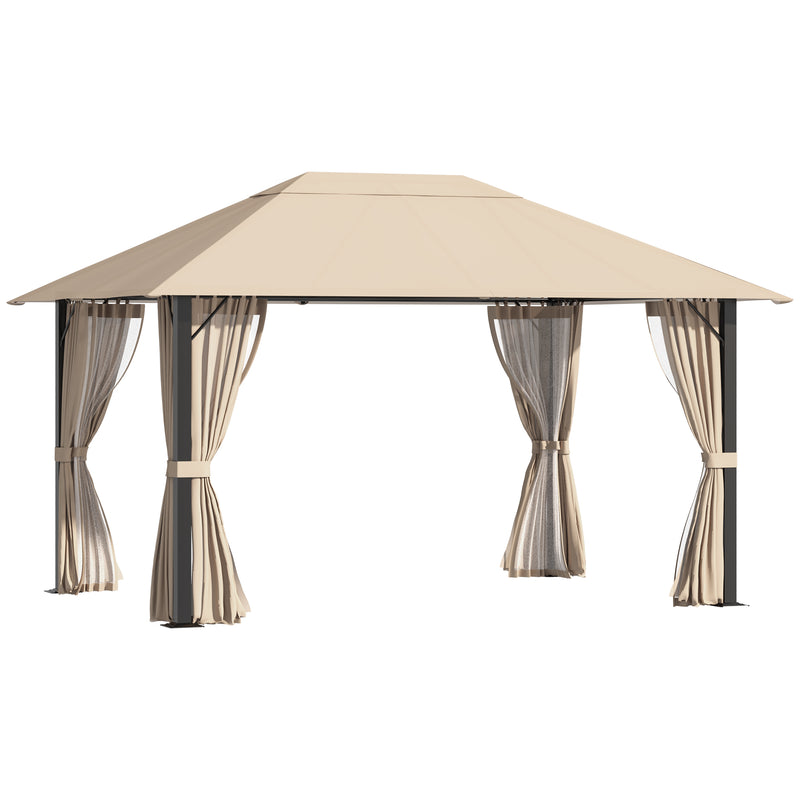 Gazebo da Giardino 3,98x2,98m con Zanzariere in Alluminio e Acciaio Khaki-1