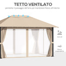 Gazebo da Giardino 3,98x2,98m con Zanzariere in Alluminio e Acciaio Khaki-4