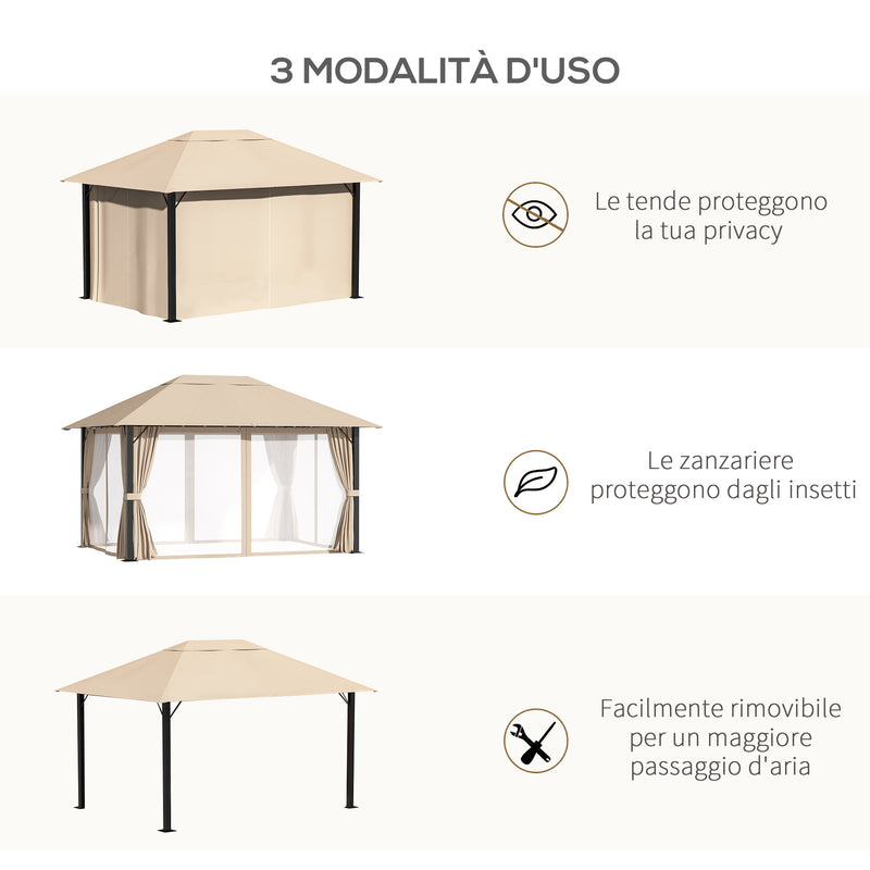 Gazebo da Giardino 3,98x2,98m con Zanzariere in Alluminio e Acciaio Khaki-5