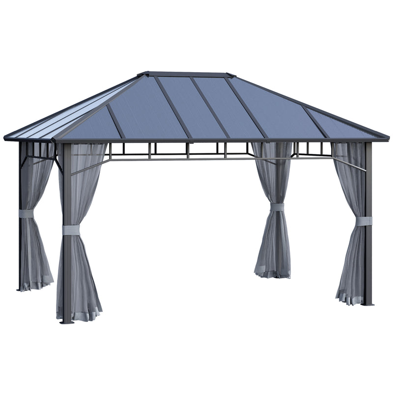 Gazebo da Giardino 4x3m con Zanzariere Tetto in Policarbonato Grigio-1