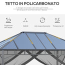 Gazebo da Giardino 4x3m con Zanzariere Tetto in Policarbonato Grigio-5