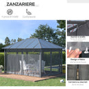 Gazebo da Giardino 4x3m con Zanzariere Tetto in Policarbonato Grigio-7