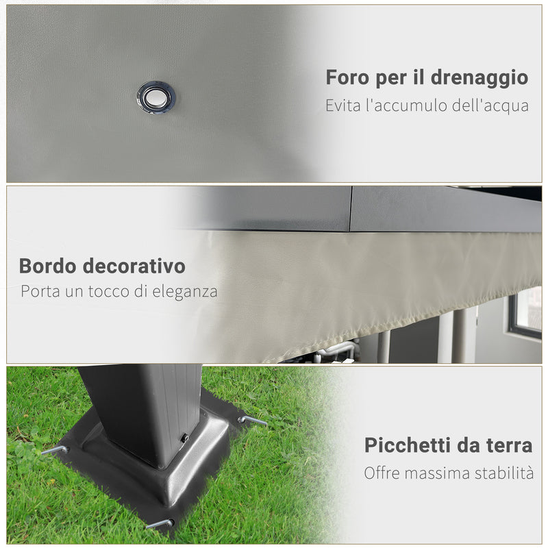 Pergola da Giardino 3,96x2,96m Tettuccio Retrattile e Struttura in Alluminio Crema-6