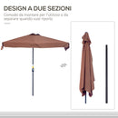 Mezzo Ombrellone da Giardino 230x130x249 cm in Metallo e Poliestere Caffè-6