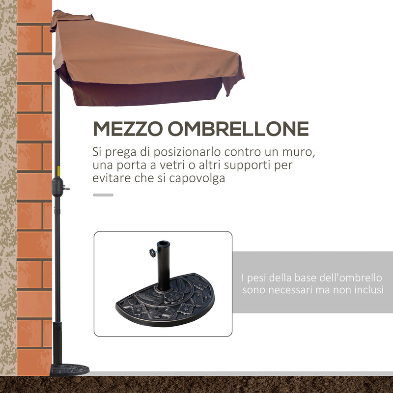 Mezzo Ombrellone da Giardino 230x130x249 cm in Metallo e Poliestere Caffè-7