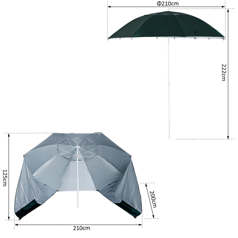 Ombrellone Tenda da Spiaggia in Metallo Ø2,1 mt   Verde Scuro-3