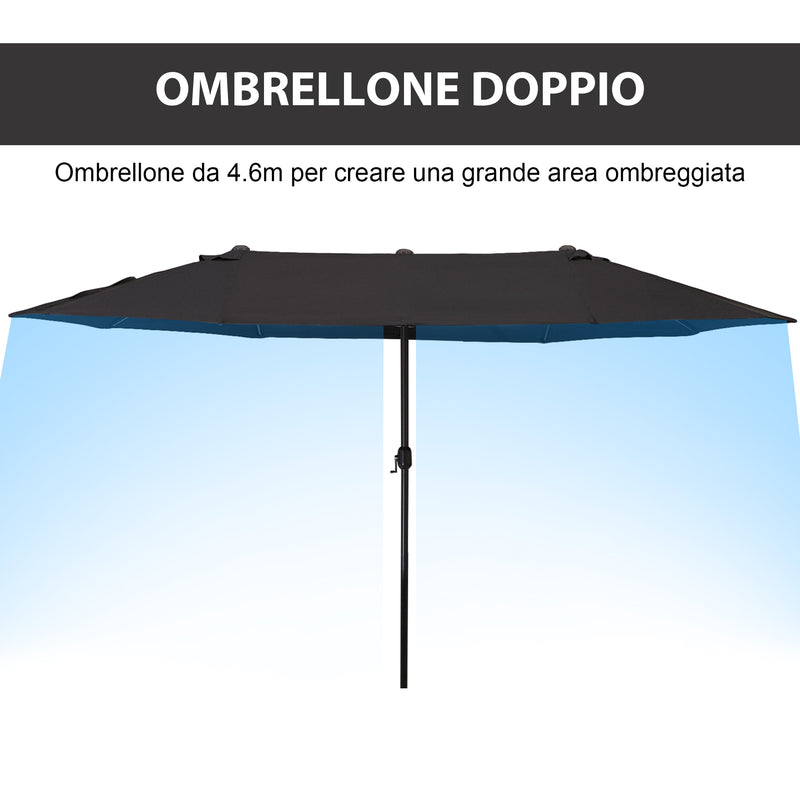 Ombrellone da Giardino Doppio 460x270x240 cm in Acciaio e Poliestere Nero-5