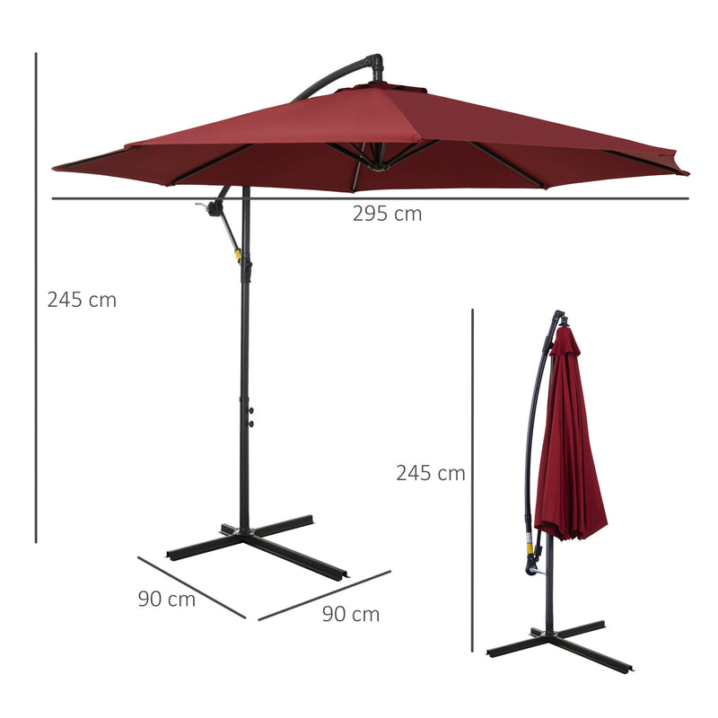 Ombrellone da Giardino Decentrato Ø300x250 cm in Acciaio e Poliestere Rosso Scuro-3