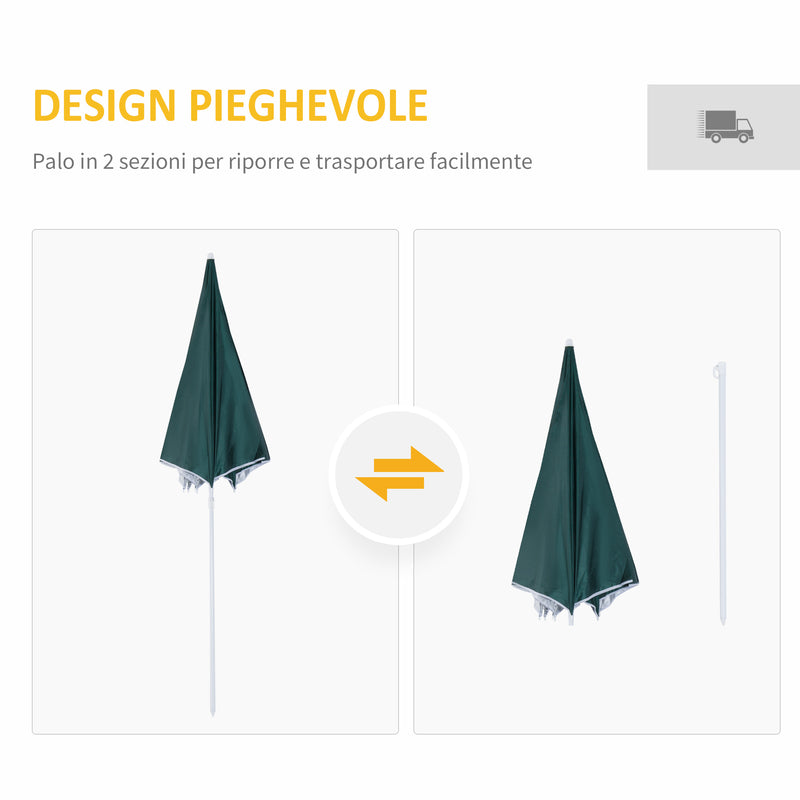 Ombrellone da Giardino Ø2,2m in Metallo con Tenda Parasole Verde Scuro-4