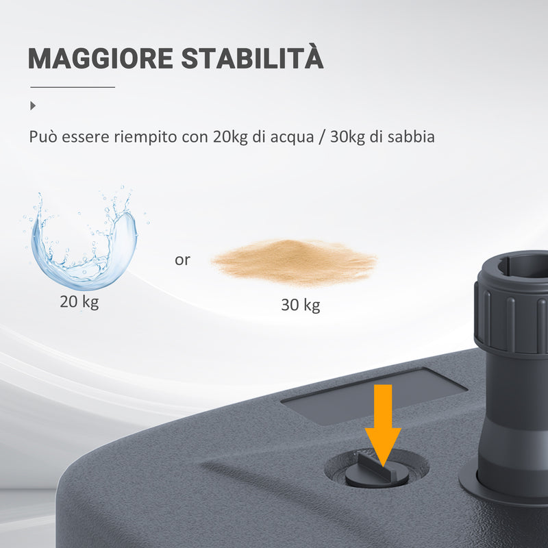 Base per Ombrellone da Giardino Riempibile 20-30 Kg HDPE Nero 46x45x26 cm -5