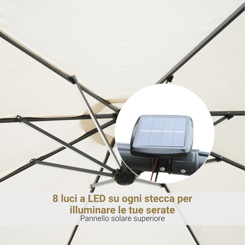 Ombrellone da Giardino Decentrato Ø2,95m con Led a Energia Solare Crema-6