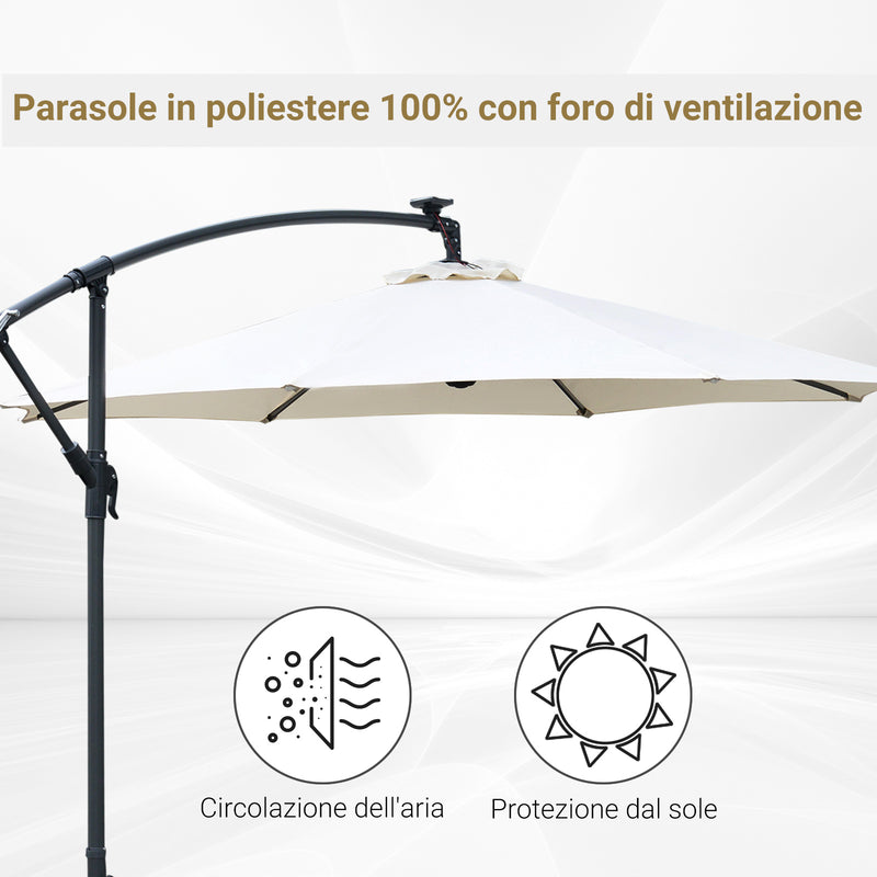 Ombrellone da Giardino Decentrato Ø2,95m con Led a Energia Solare Crema-7