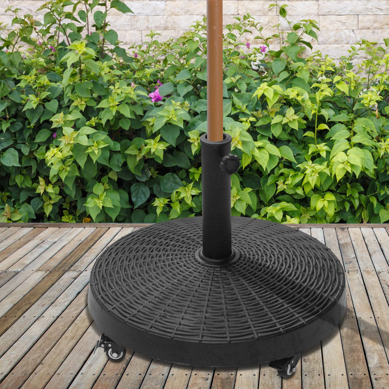 Base per Ombrellone da Giardino 25 Kg in Resina e Acciaio Nero Ø52x41 cm -2