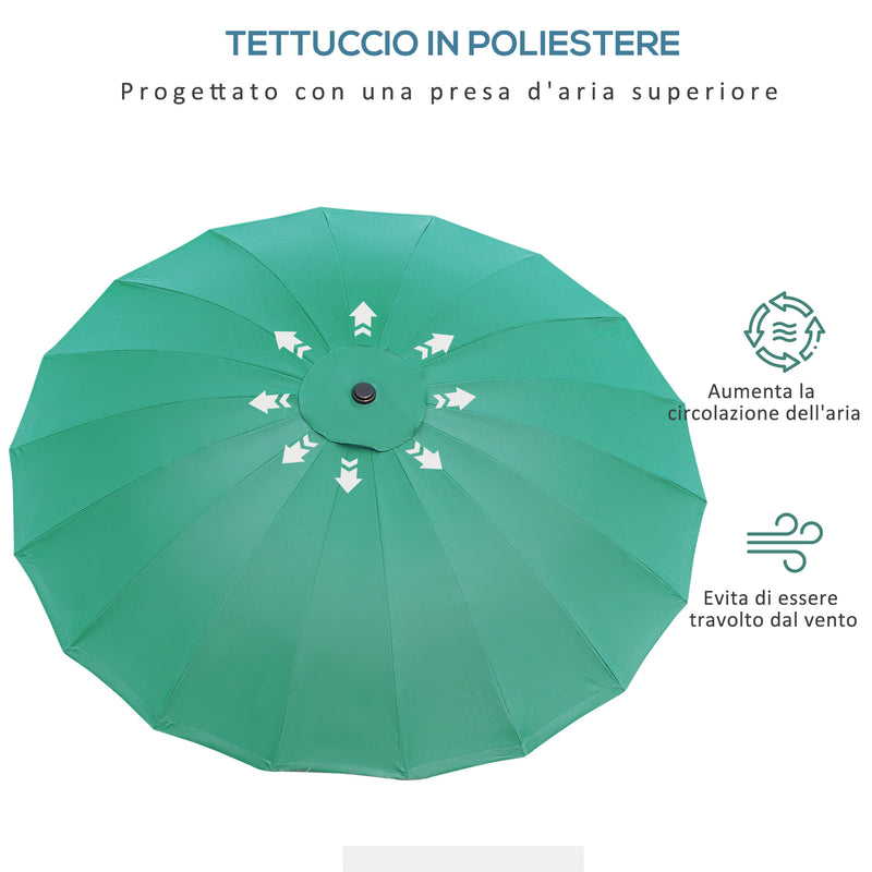 Ombrellone da Giardino Ø2,55m 18 Stecche Testa Inclinabile Verde-6