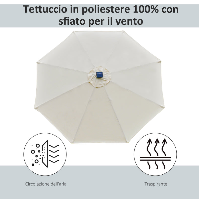 Ombrellone da Giardino con Luci LED a Pannello Solare Ø2,66m in Metallo e Poliestere Bianco Crema-7