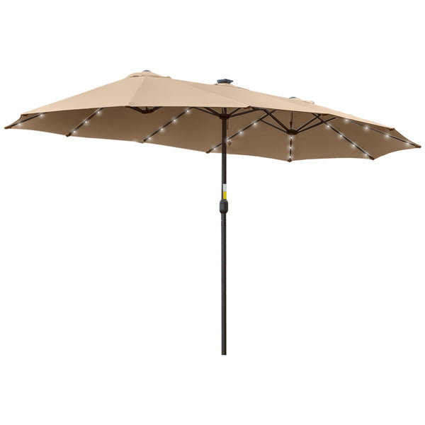 acquista Doppel-Sonnenschirm mit LED-Leuchten Ø4,5m aus Khaki-Polyester und Stahl