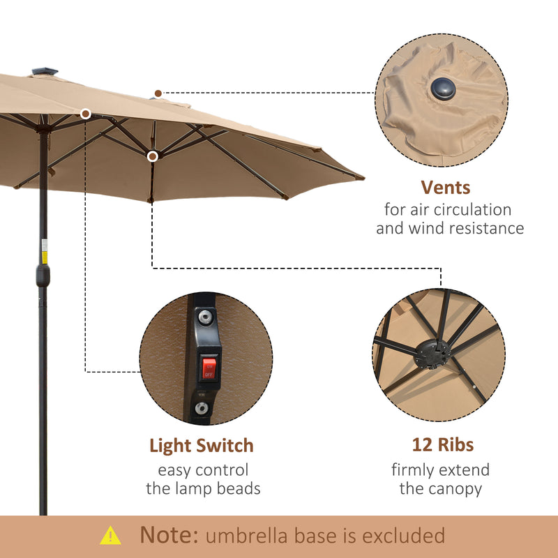 Ombrellone Doppio con Luci LED Ø4,5m in Poliestere e Acciaio Cachi-5