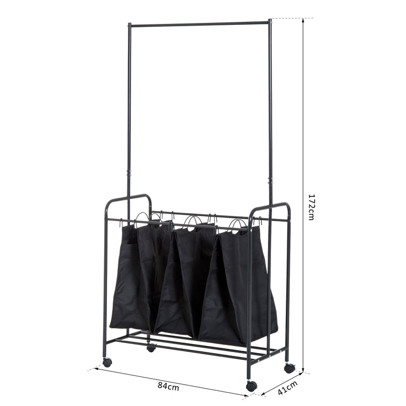 Stender Appendiabiti con Carrello Lavanderia Nero 84x41x172 cm -3