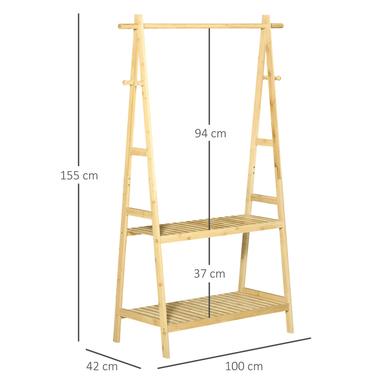 Appendiabiti per Ingresso 2 Scaffali 4 Ganci 100x42x155 cm in Bambù Naturale-3