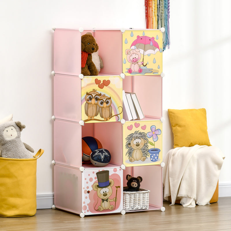 Scarpiera Modulare 74x47x144 cm 8 Cubi in Plastica e Acciaio Rosa-2