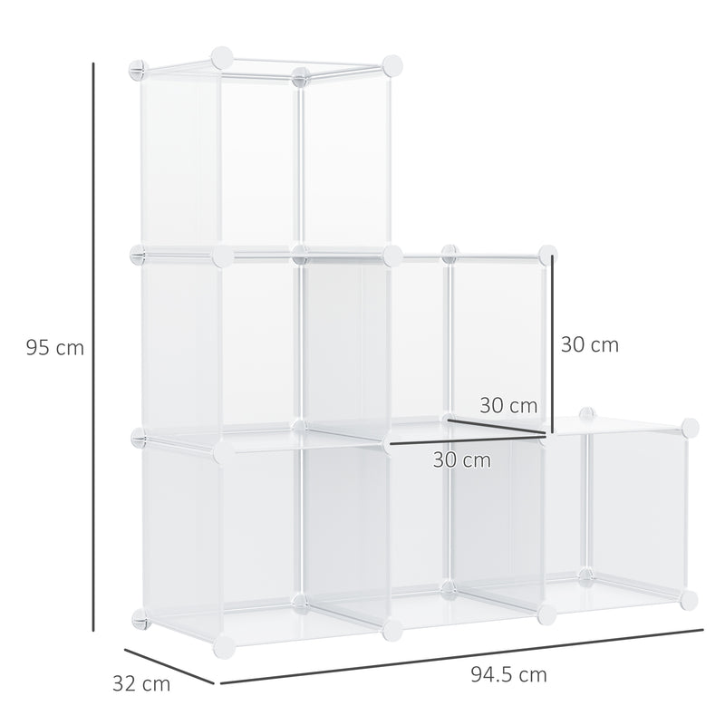 Scarpiera Modulare 94,5x32x162 cm 6 Cubi in Plastica e Acciaio Trasparente-3