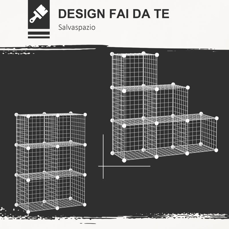 Scarpiera Modulare 94x32x94 cm 6 Cubi in Plastica e Acciaio Bianco-5