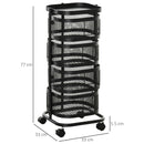 Carrello Portavivande da Cucina 4 Cestelli 1 Ripiano 33x33x77 cm con Ruote in Acciaio Nero-3