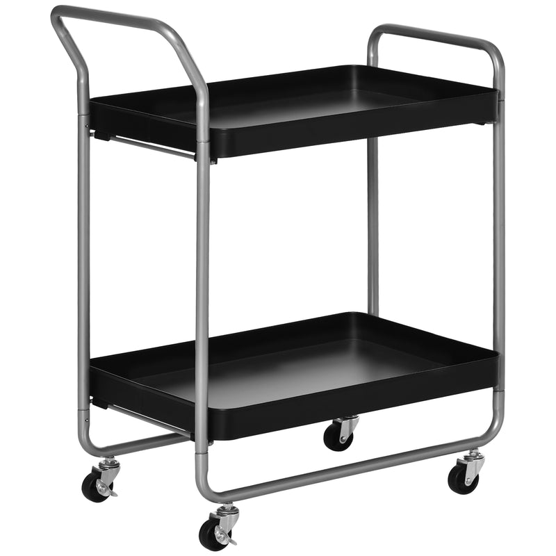 Carrello Portavivande da Cucina 2 Ripiani 63x40,4x83,5 cm con Ruote in Metallo Nero-1