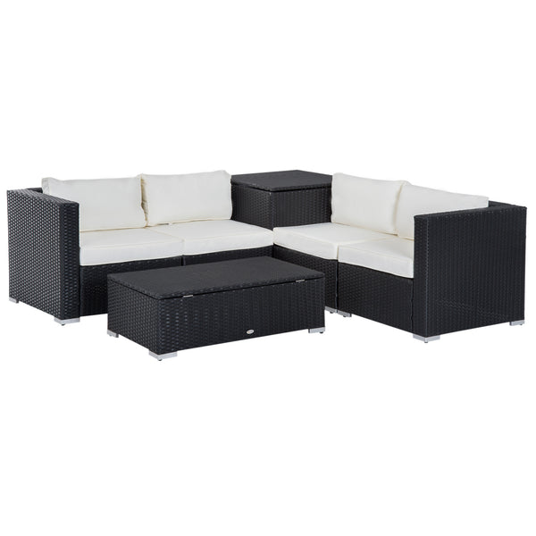 online Garten-Lounge-Set aus schwarzem und cremefarbenem Rattan-Ecksofa und Couchtisch