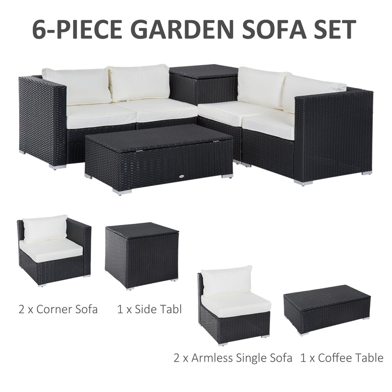 Set Salotto da Giardino Divano Angolare e Tavolino in Rattan Nero e Crema-4