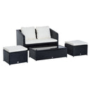 Set Salotto da Giardino in Rattan Sintetico Divano Pouf e Tavolino con Cuscini Nero -1