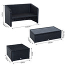 Set Salotto da Giardino in Rattan Sintetico Divano Pouf e Tavolino con Cuscini Nero -3