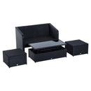 Set Salotto da Giardino in Rattan Sintetico Divano Pouf e Tavolino con Cuscini Nero -6