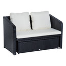 Set Salotto da Giardino in Rattan Sintetico Divano Pouf e Tavolino con Cuscini Nero -8