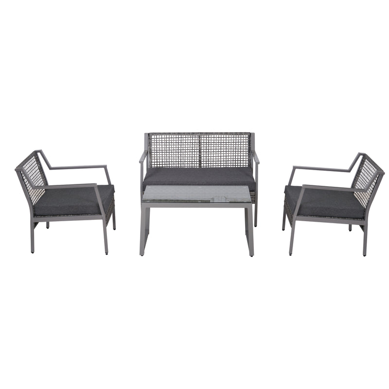 Set Salotto da Giardino in Rattan Sintetico Divano 2 Poltrone e Tavolino Grigio -3