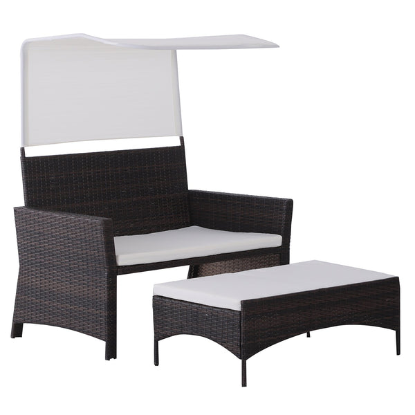 prezzo Garten-Lounge-Set aus synthetischem Rattan-Sofa mit braunem und weißem Dach und Couchtisch