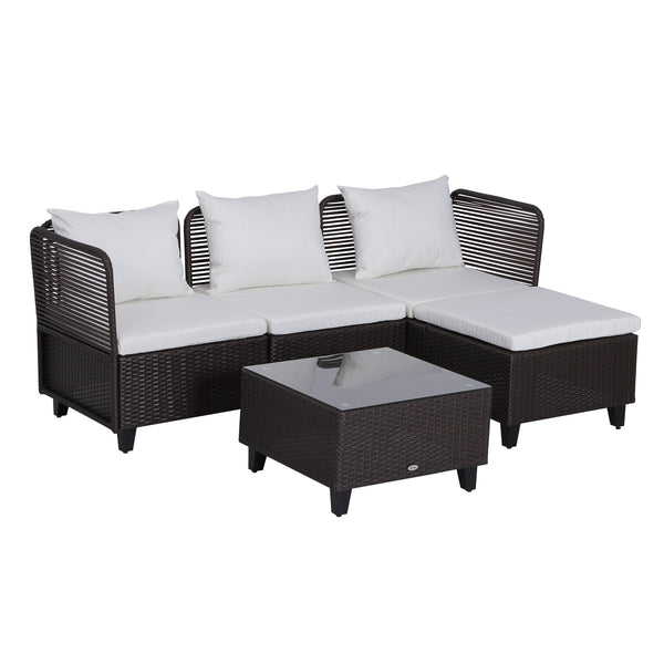 Garten-Lounge-Set aus synthetischem Rattan-Sofa, Ottomane und braunem Couchtisch sconto