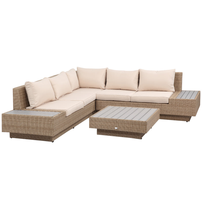 Set da Giardino Divano Angolare e Tavolino in Rattan Marrone chiaro-1