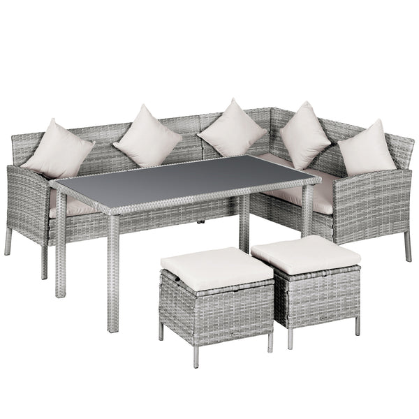 prezzo Rattan Garden Lounge Set 2 Ecksofas Couchtisch 2 graue Hocker