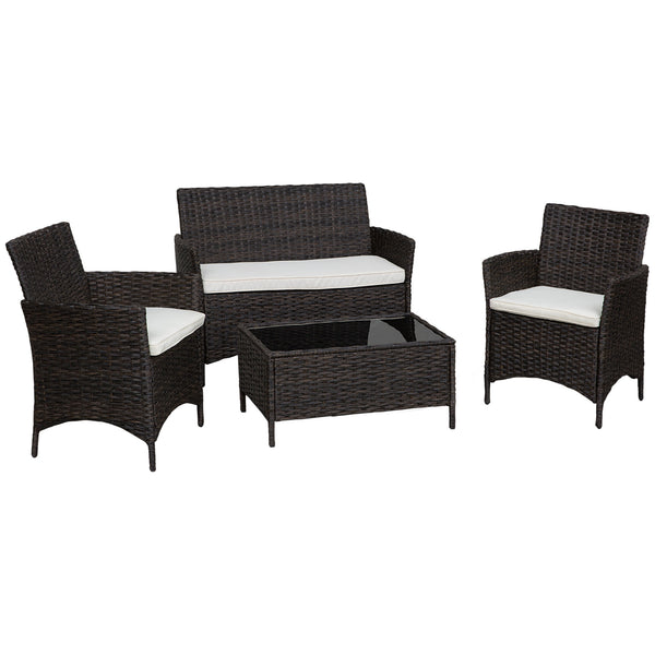 Garten-Lounge-Set aus Rattan-Sofa, 2 Sesseln und schwarz-weißem Aufbewahrungstisch online