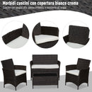 Set Salotto da Giardino in Rattan Divano 2 Poltrone e Tavolo Contenitore  Nero e Bianco-4