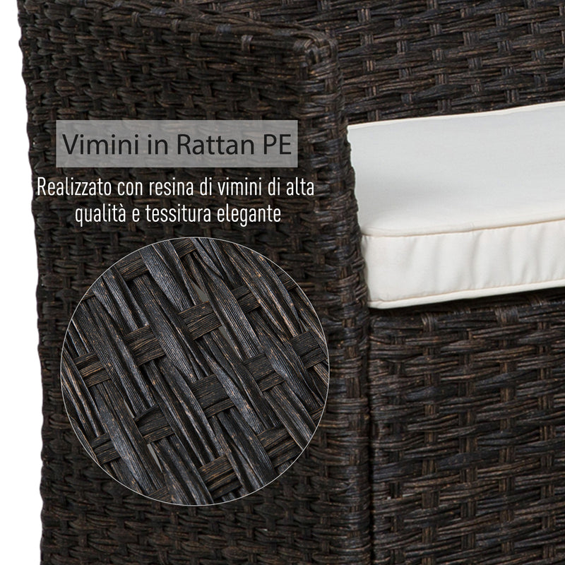 Set Salotto da Giardino in Rattan Divano 2 Poltrone e Tavolo Contenitore  Nero e Bianco-6